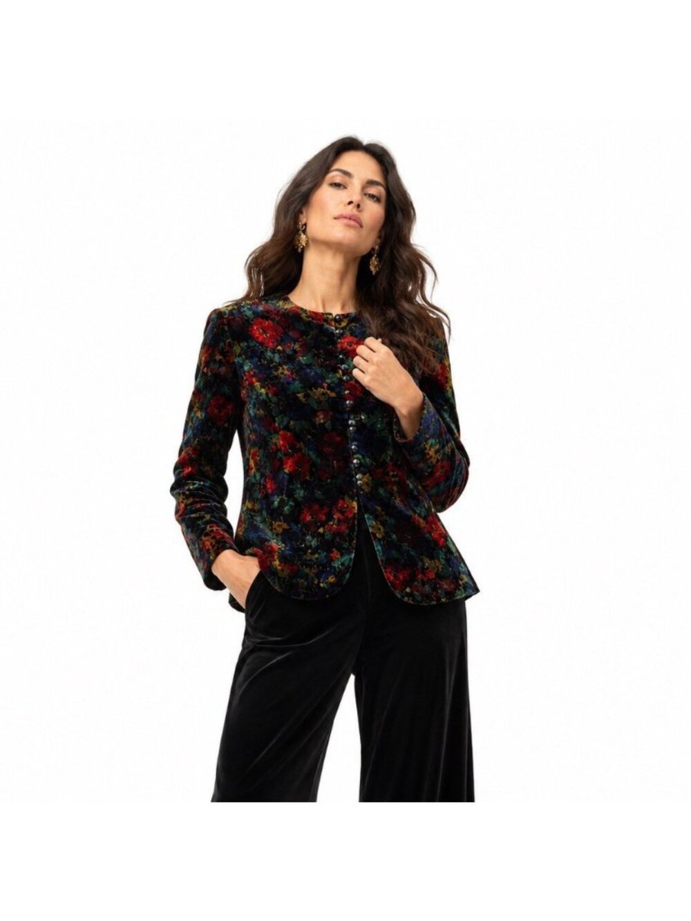 vintage velvet floral JACKET BLAZER JEWEL TONE plus 24W tapestry artsy 90s luxe